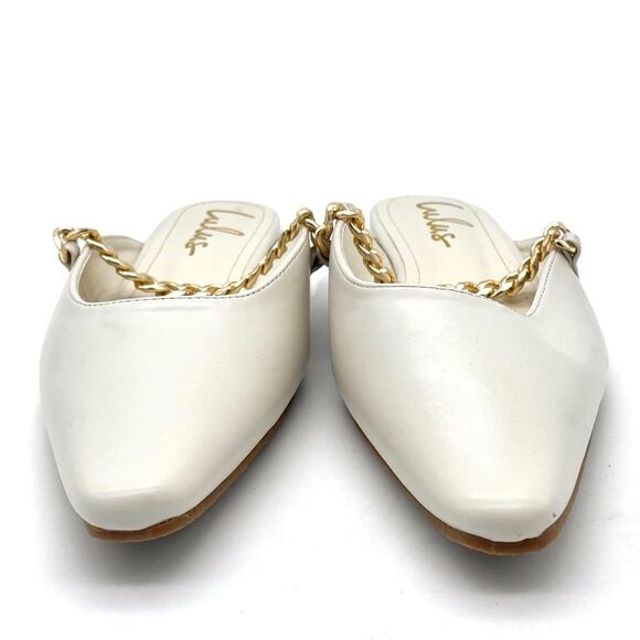 Lulus Lavareta White Chain Pointed-Toe Loafer Slides Cream Off-White Size 7.5 - Picture 10 of 16
